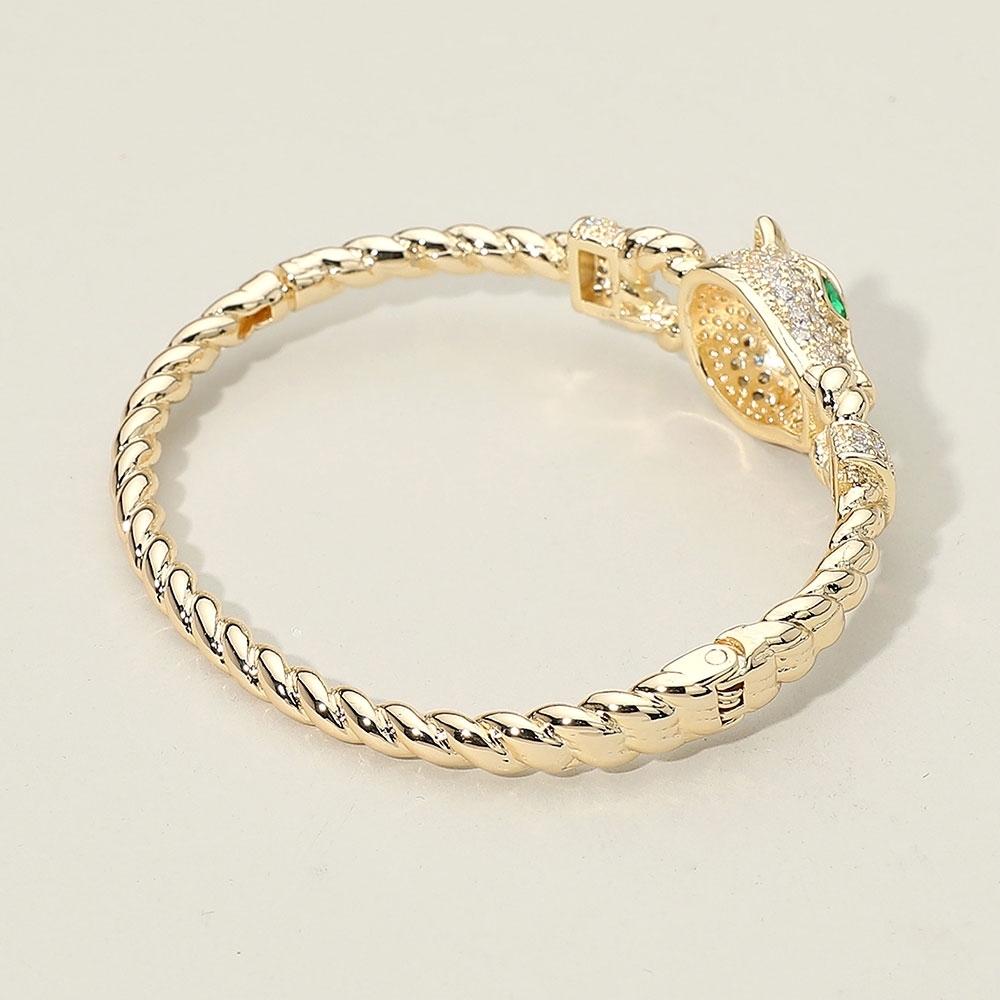 14K Gold Panther Head Metal Cuff Bangle Hinged Statement Bracelet Animal Leopard - Picture 2 of 4
